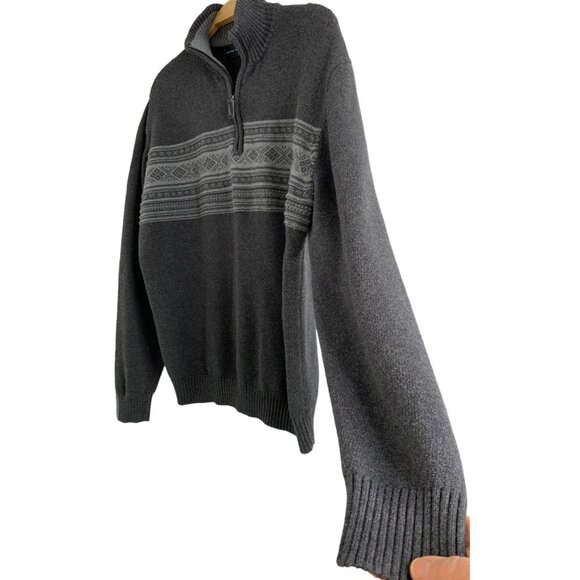Oscar De La Renta Sweater Mens XL 1/4 Zip Gray Cotton Nordic Fair Isle 6860 - Picture 9 of 13
